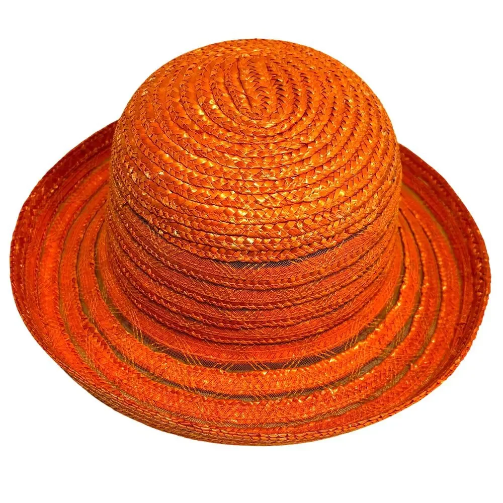 Bright Orange straw hat sunhat beachy stripes casual resort cruise preppy travel